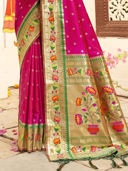 Magenta Paithani Silk Blend Brocade Saree  | EZB SI04 BWMAR1004