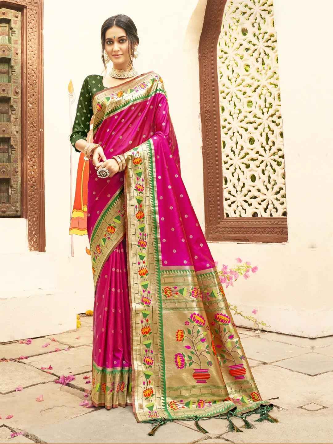 Magenta Paithani Silk Blend Brocade Saree  | EZB SI04 BWMAR1004