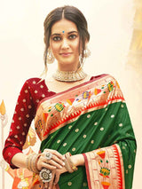 Dark Green Paithani Silk Blend Brocade Saree  | EZB SI04 BWMAR1005