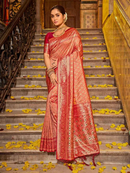 Peach Banarasi Silk Brocade Saree | EZB SI04 BWVNT5136