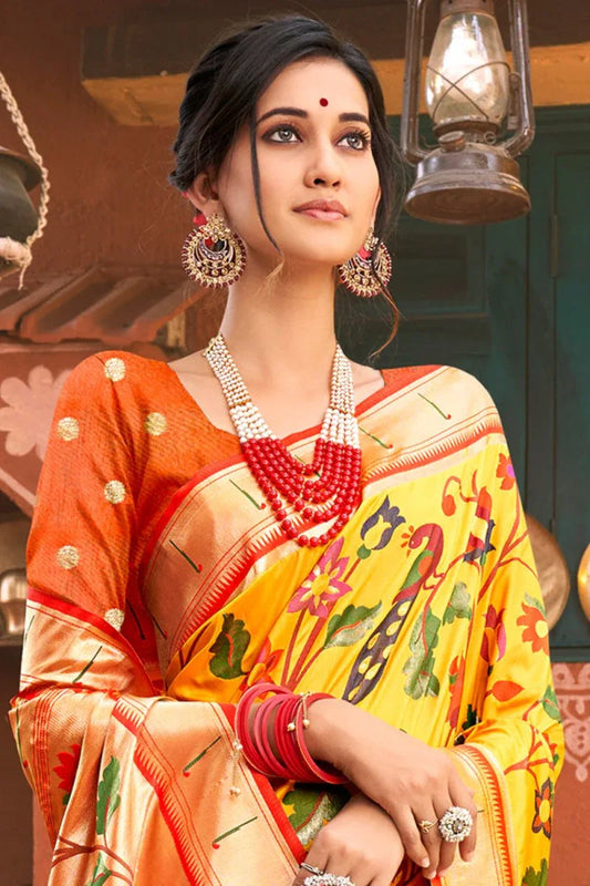 Canary Yellow Paithani Saree - EZBER