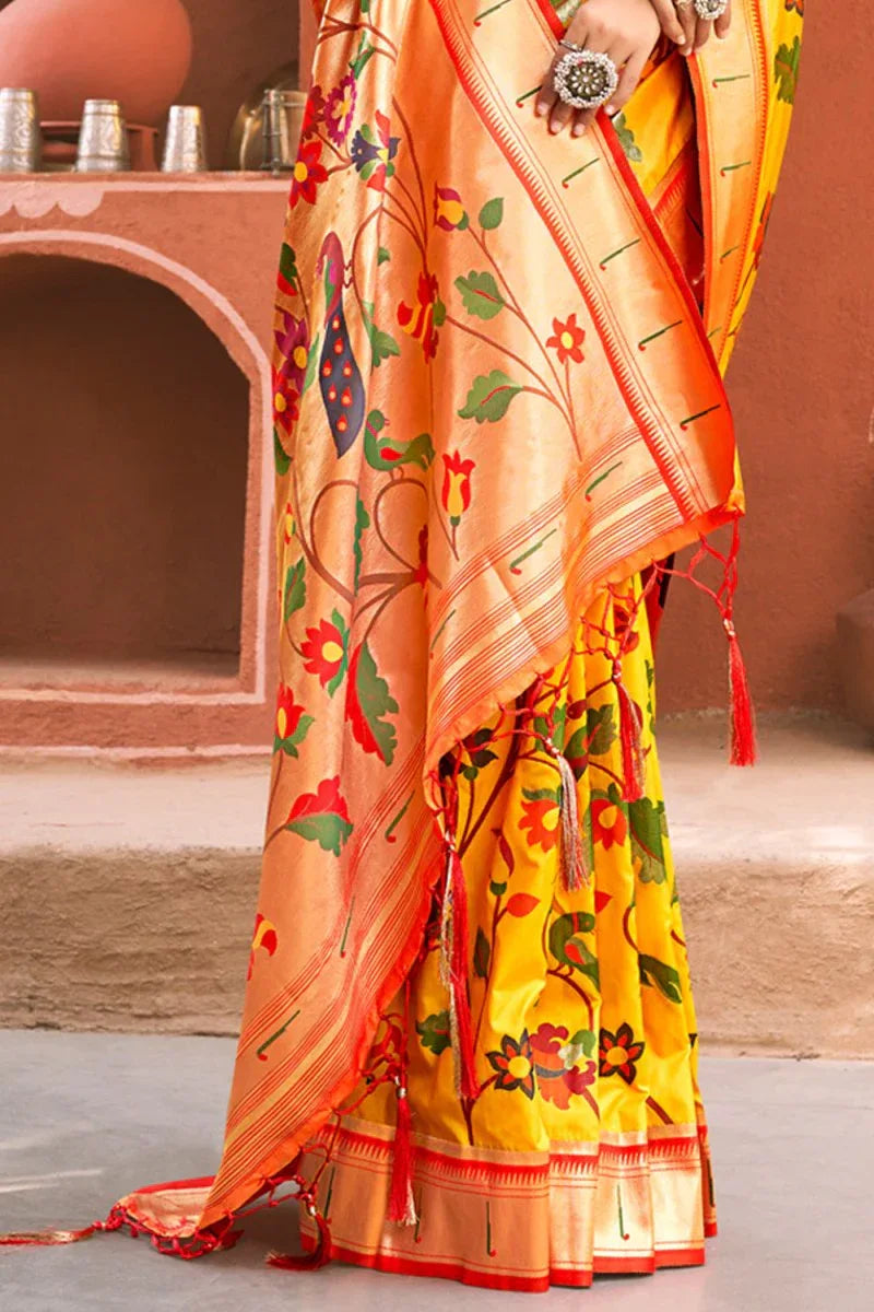 Canary Yellow Paithani Saree - EZBER