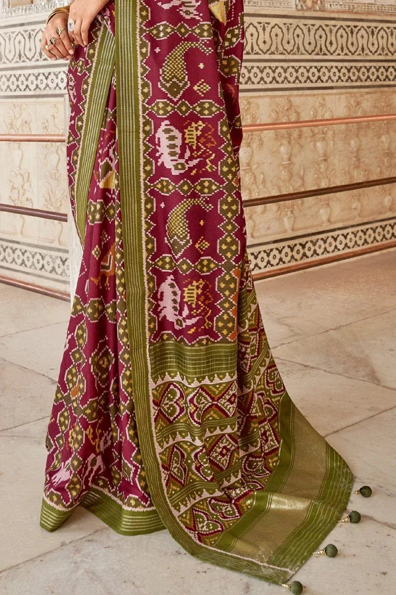 Carmine Maroon Patola Saree - EZBER