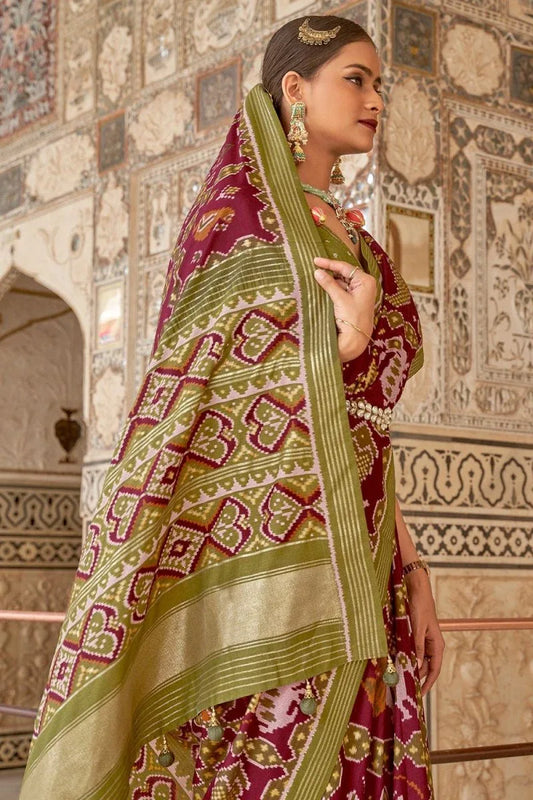 Carmine Maroon Patola Saree - EZBER