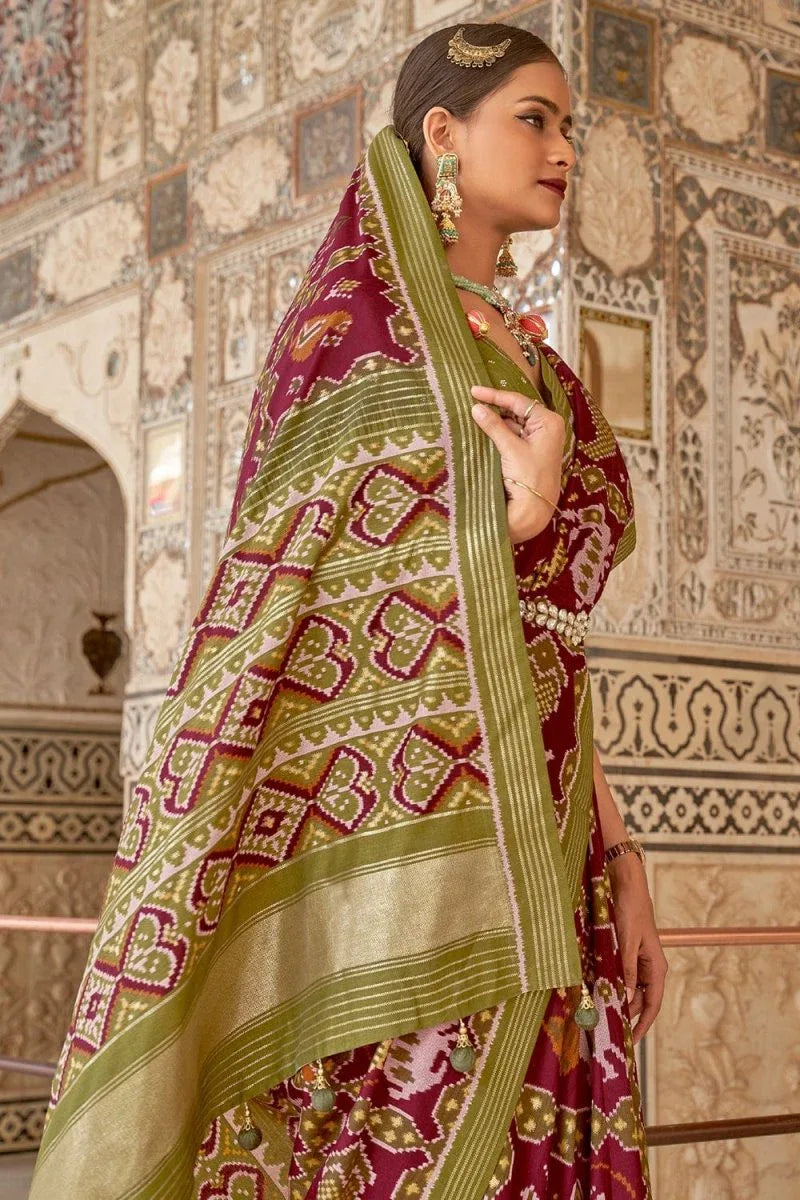 Carmine Maroon Patola Saree - EZBER