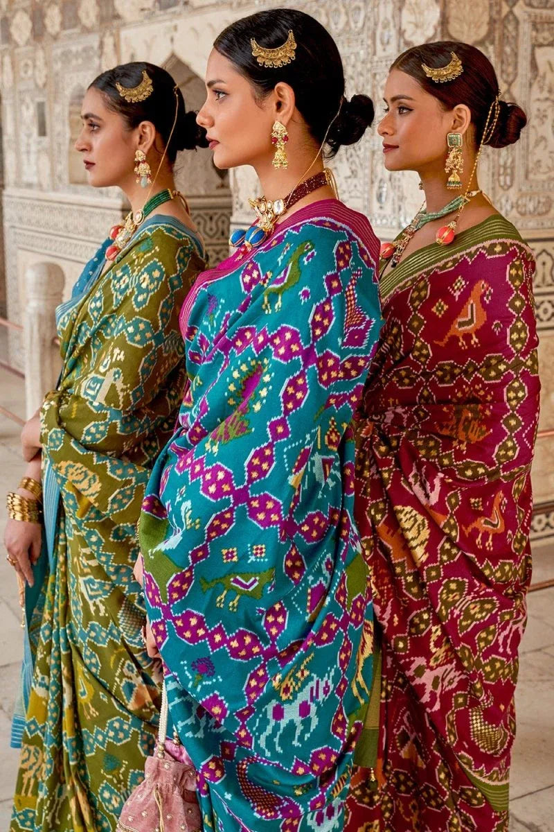 Carmine Maroon Patola Saree - EZBER