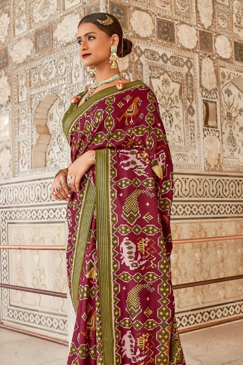 Carmine Maroon Patola Saree - EZBER