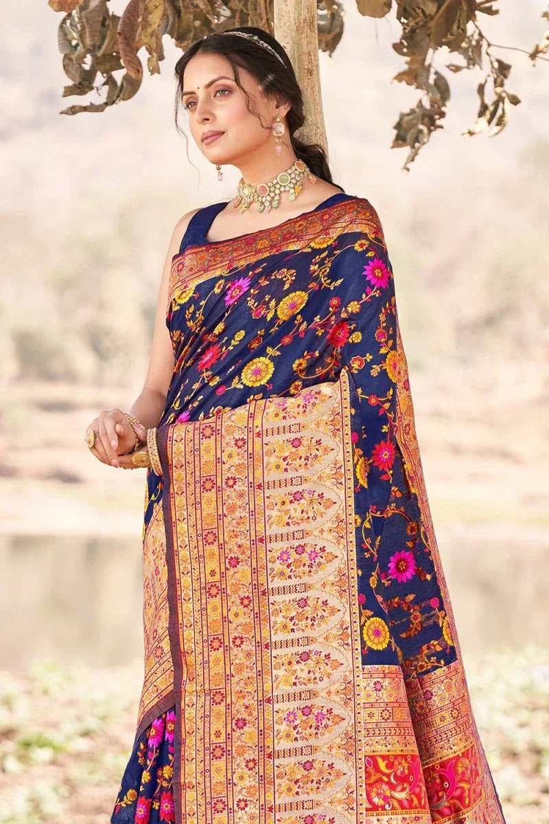 Cerulean Blue Kalamkari Saree - EZBER