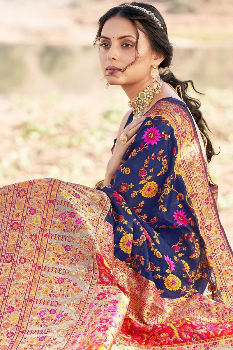 Cerulean Blue Kalamkari Saree - EZBER