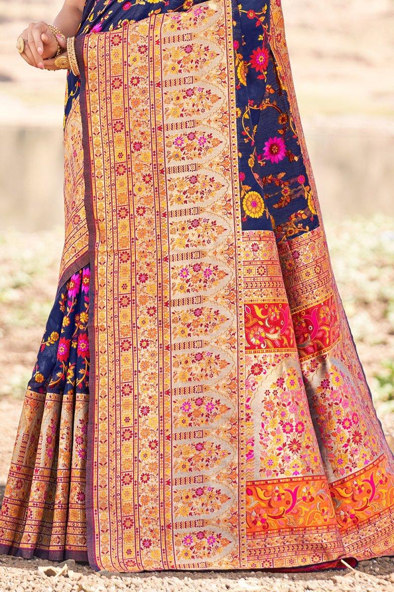 Cerulean Blue Kalamkari Saree - EZBER