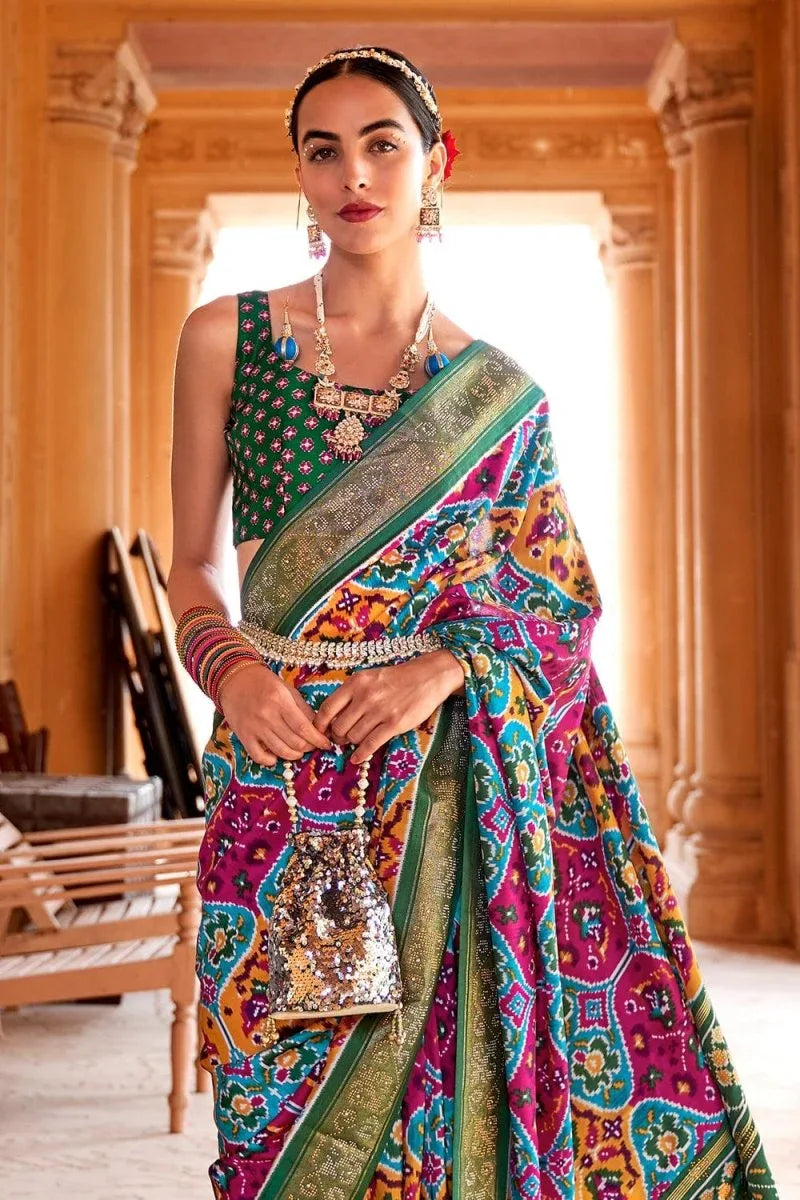 Cerulean Blue Patola Saree - EZBER