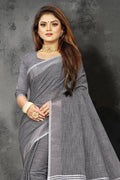 Charcoal Grey Linen Blend Saree - EZBER