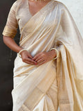 Chickoo Tussar Silk Saree With Blouse Piece - EZBER