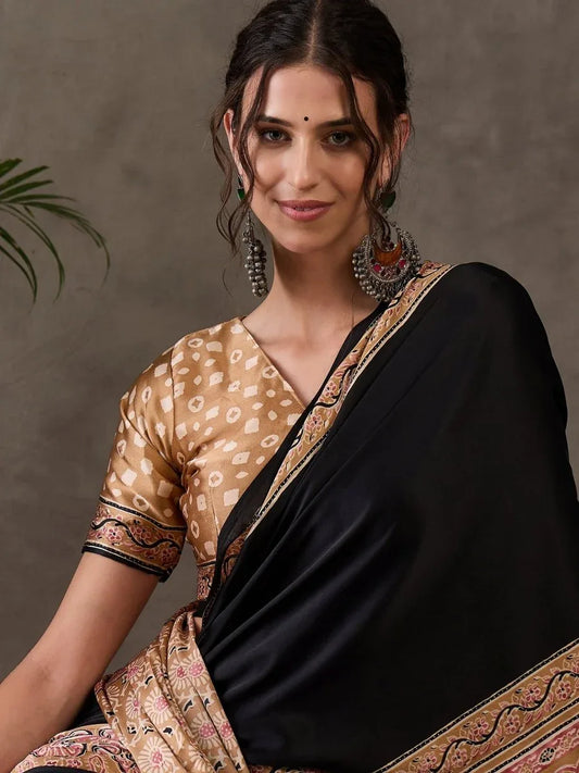 Chikoo Semi Modal Saree With Blouse Piece - EZBER