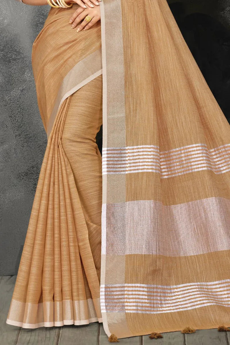 Copper Brown Linen Blend Saree - EZBER