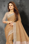 Copper Brown Linen Blend Saree - EZBER