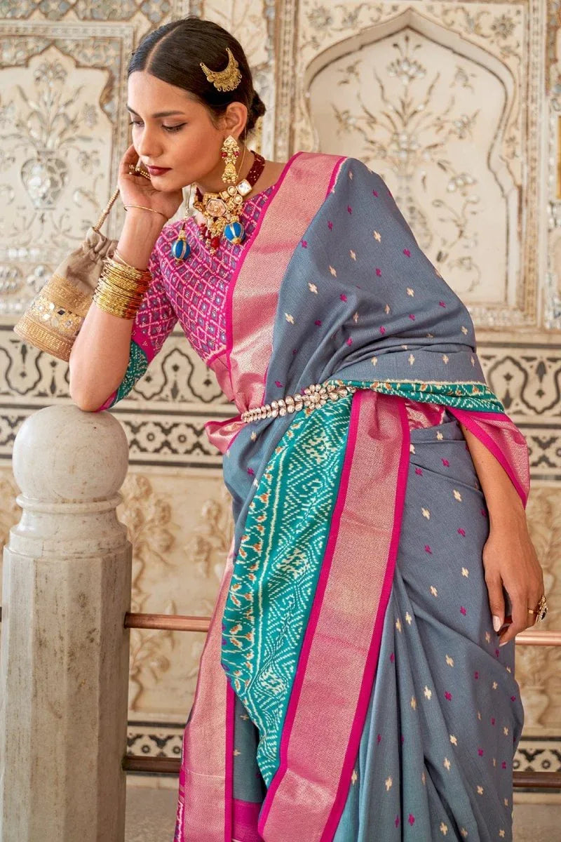 Cornflower Blue Patola Saree - EZBER