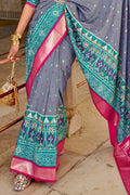 Cornflower Blue Patola Saree - EZBER