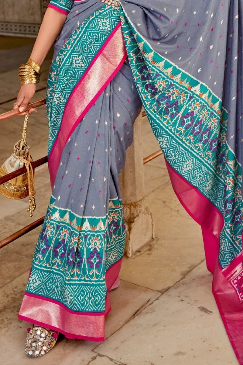 Cornflower Blue Patola Saree - EZBER