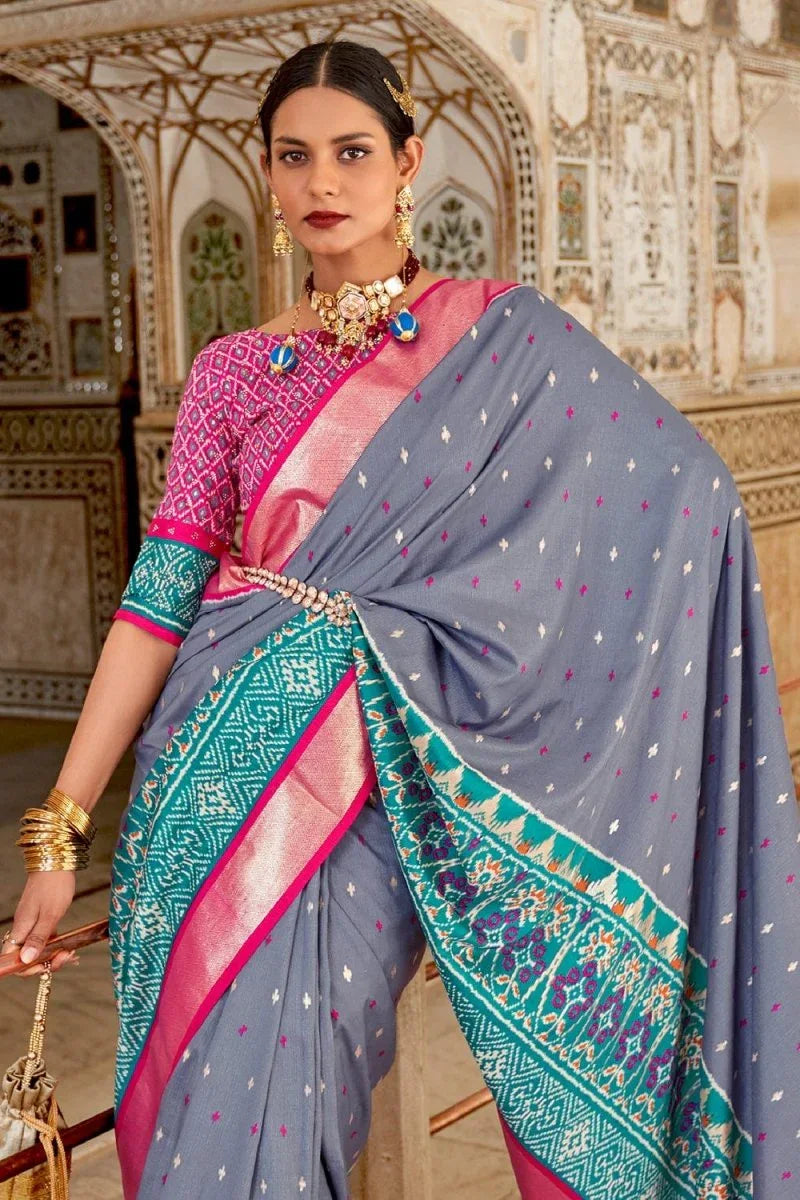 Cornflower Blue Patola Saree - EZBER