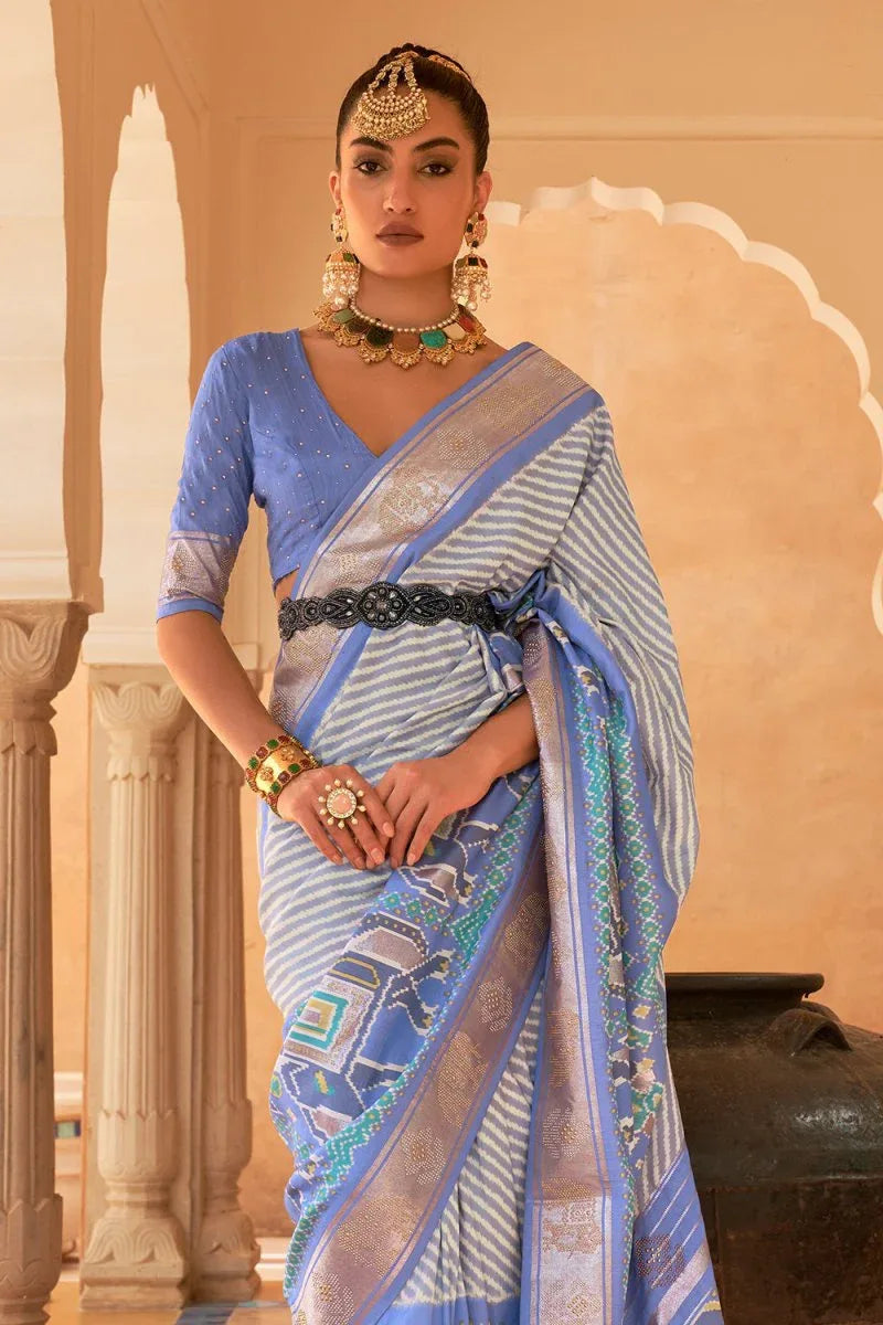 Cornflower Blue Patola Saree - EZBER