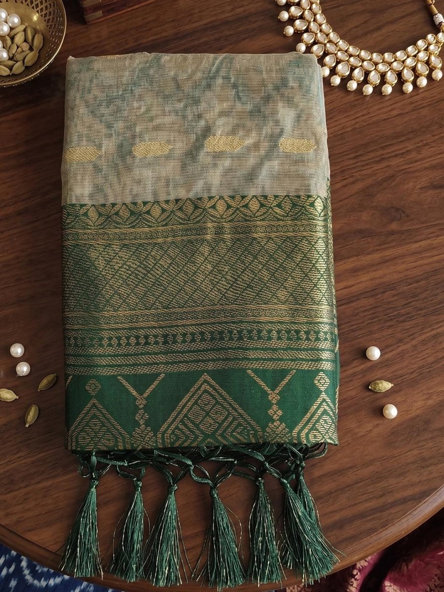 Cotton Brown Green Handloom Saree | EZB SI04 SUMAD1004 - EZBER