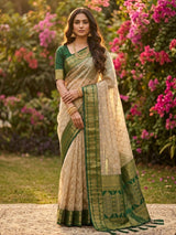 Cotton Brown Green Handloom Saree | EZB SI04 SUMAD1004