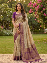 Cotton Brown Purple Handloom Saree | EZB SI04 SUMAD1003