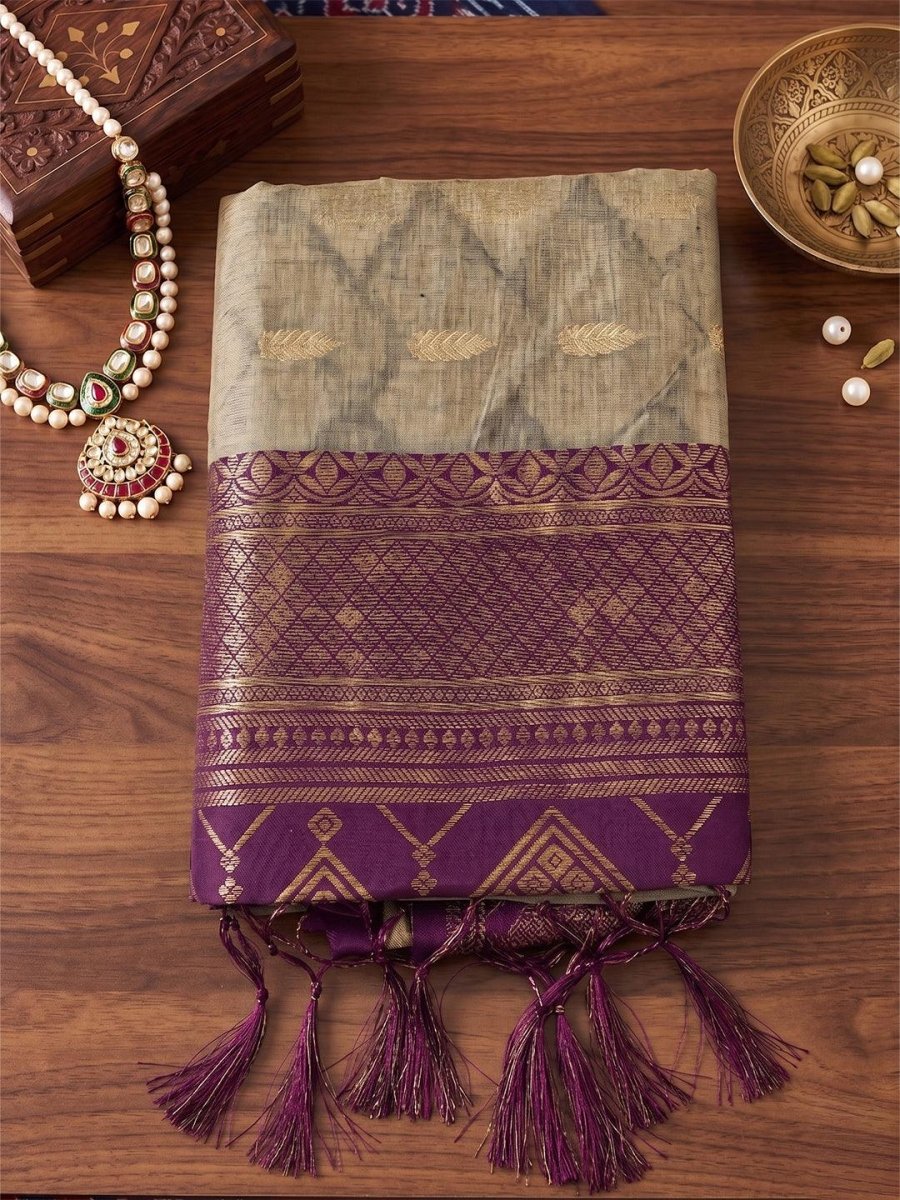 Cotton Brown Purple Handloom Saree | EZB SI04 SUMAD1003 - EZBER
