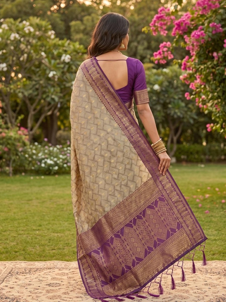 Cotton Brown Purple Handloom Saree | EZB SI04 SUMAD1003 - EZBER