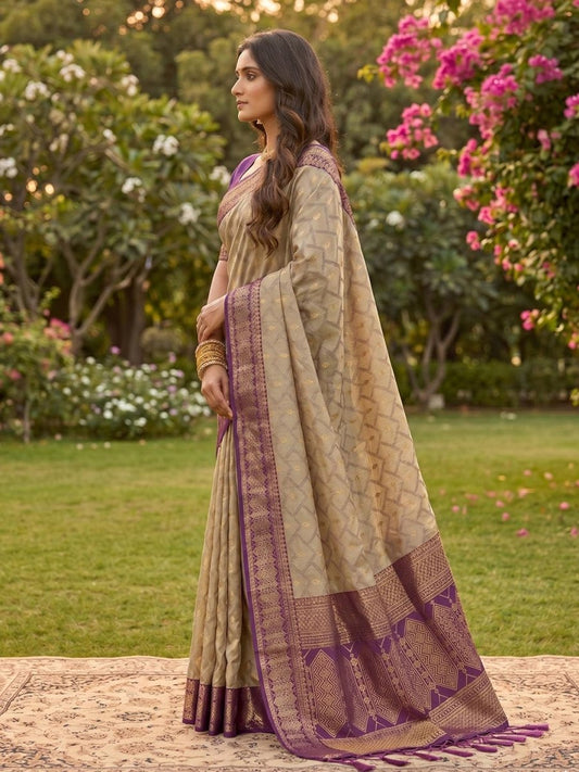Cotton Brown Purple Handloom Saree | EZB SI04 SUMAD1003 - EZBER