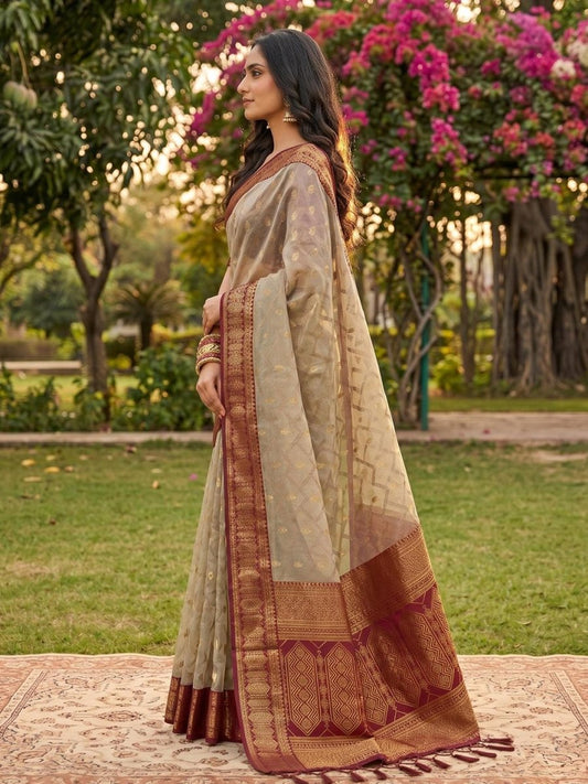 Cotton Brown Red Handloom Saree | EZB SI04 SUMAD1006 - EZBER