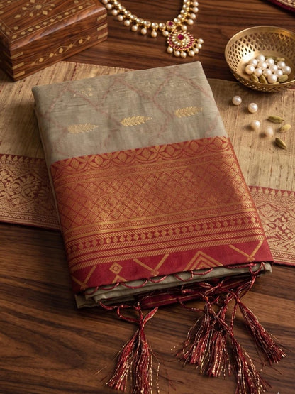 Cotton Brown Red Handloom Saree | EZB SI04 SUMAD1006 - EZBER