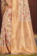 Cream Banarasi Silk Saree With Blouse Piece - EZBER