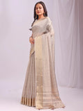 Cream CASUAL CHECKS Organza Saree with Blouse Piece - EZBER