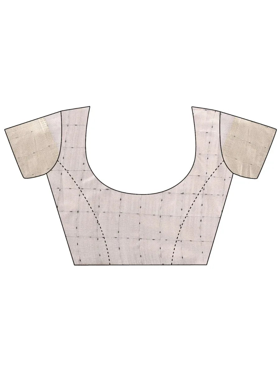 Cream CASUAL CHECKS Organza Saree with Blouse Piece - EZBER