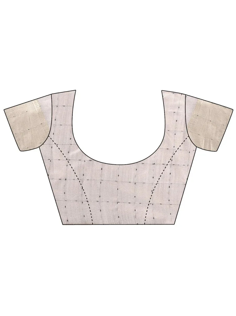 Cream CASUAL CHECKS Organza Saree with Blouse Piece - EZBER