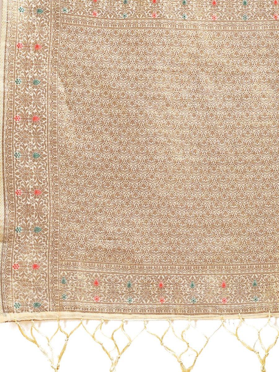 Cream Cotton Saree With Blouse Piece - EZBER