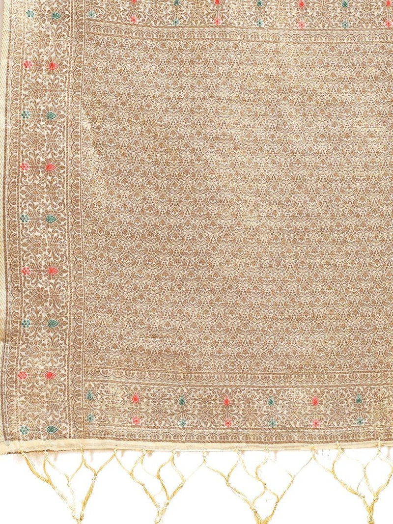 Cream Cotton Saree With Blouse Piece - EZBER
