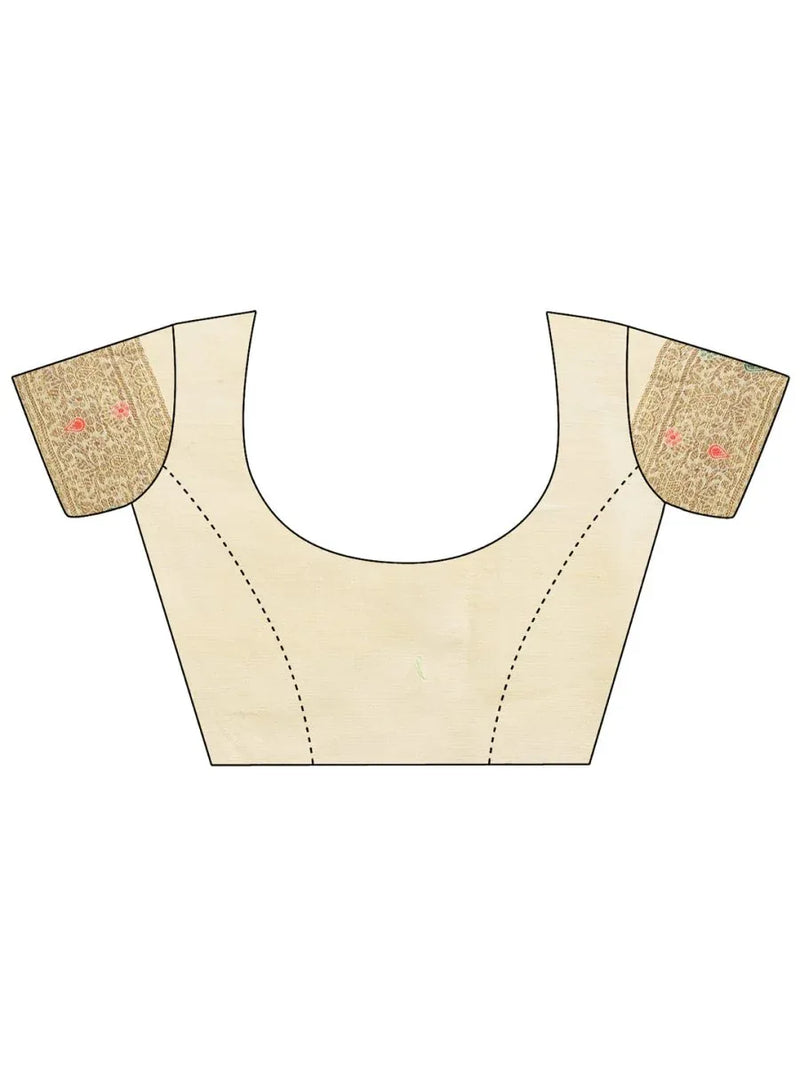 Cream Cotton Saree With Blouse Piece - EZBER