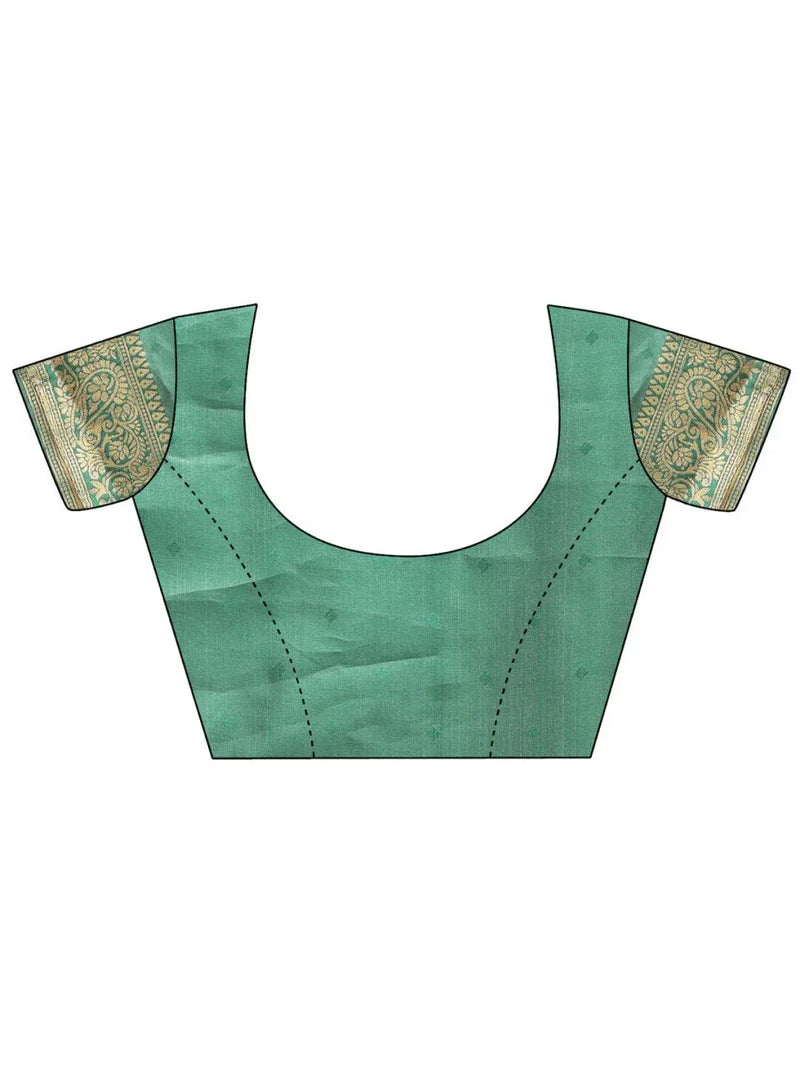 Cream & Green Banarasi Silk Saree With Blouse Piece - EZBER