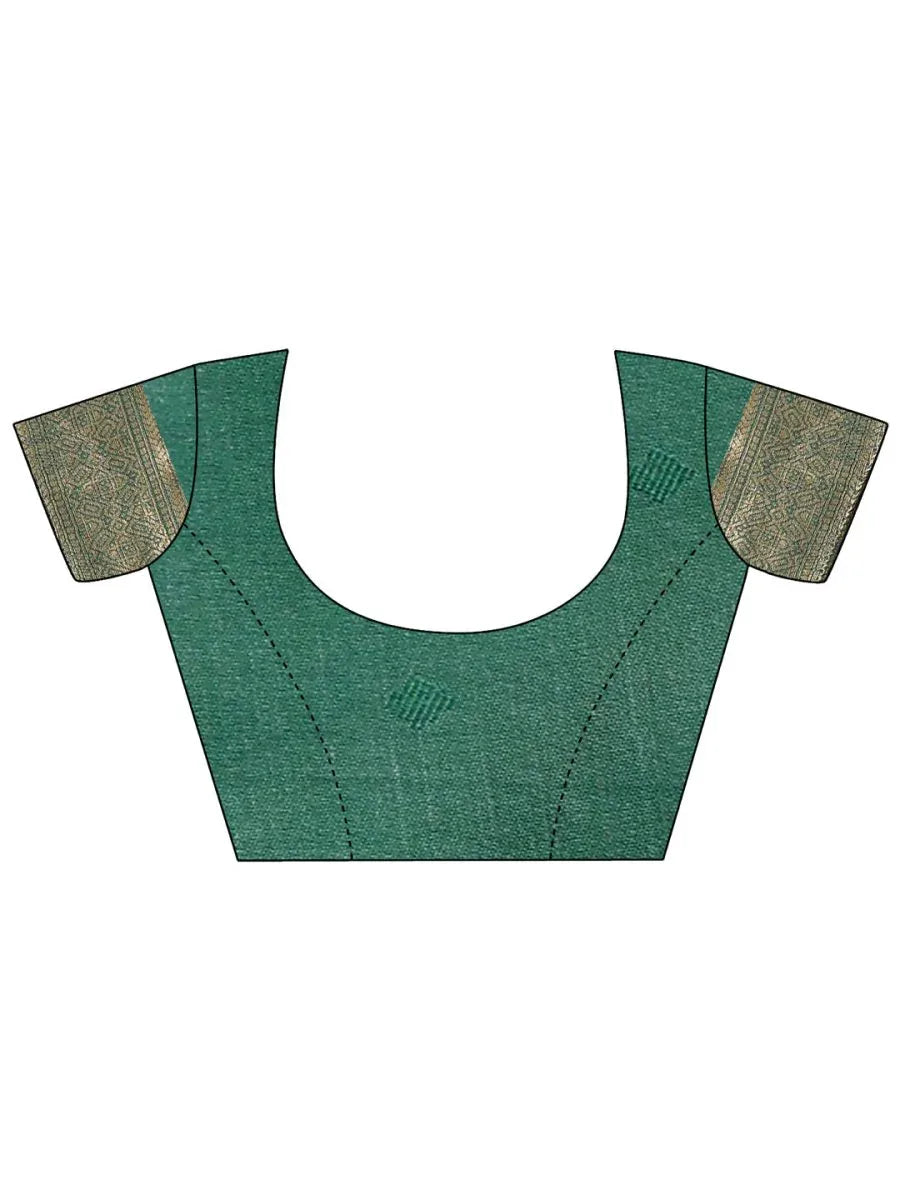 Cream & Green Banarasi Silk Saree With Blouse Piece - EZBER