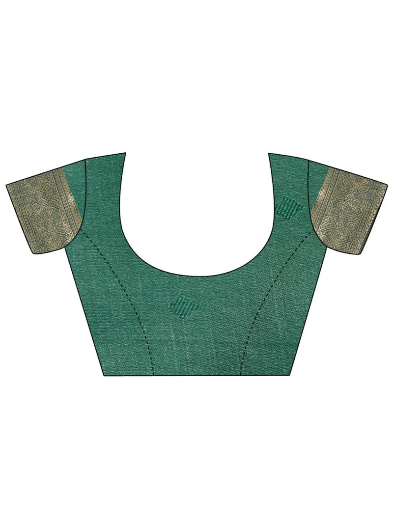 Cream & Green Banarasi Silk Saree With Blouse Piece - EZBER