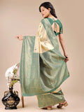 Cream & Green Banarasi Silk Saree With Blouse Piece - EZBER