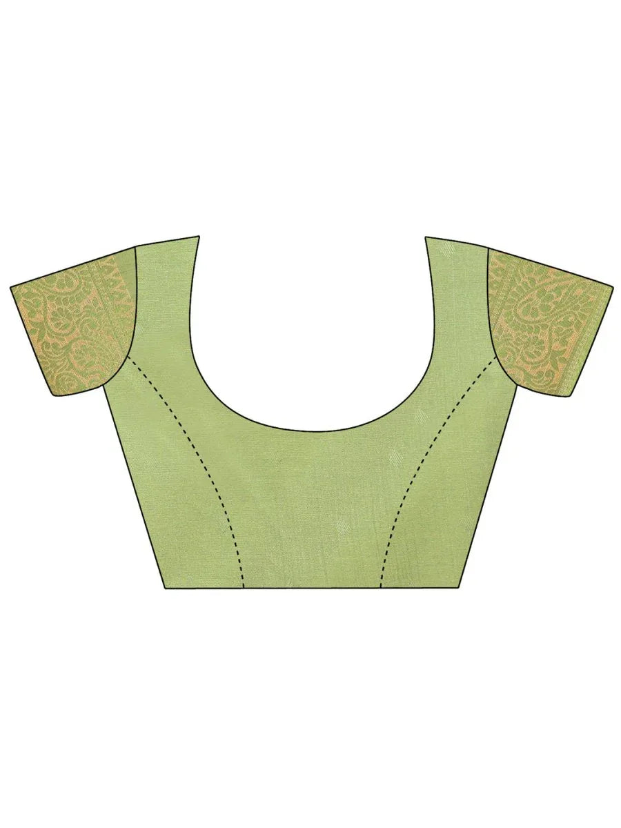 Cream & Light Green Banarasi Silk Saree With Blouse Piece - EZBER