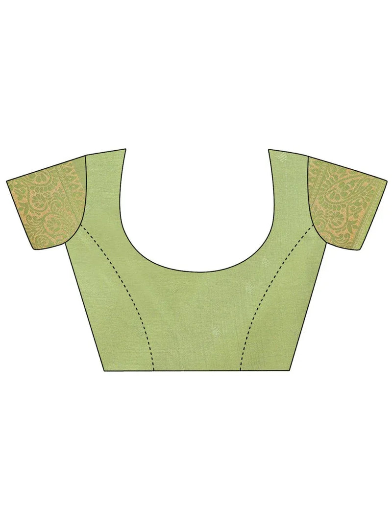 Cream & Light Green Banarasi Silk Saree With Blouse Piece - EZBER