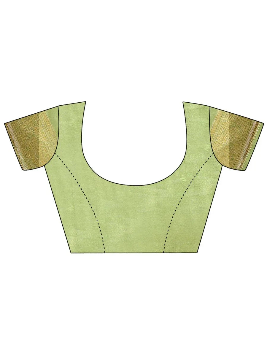 Cream & Light Green Banarasi Silk Saree With Blouse Piece - EZBER