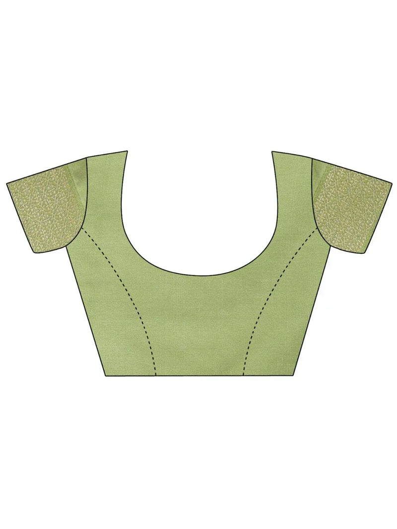 Cream & Light Green Banarasi Silk Saree With Blouse Piece - EZBER