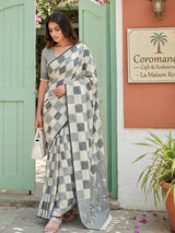 Cream Linen Cotton Handloom Saree | EZB SI04 SUVAN1004