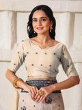 Cream Linen Cotton Saree With Blouse Piece - EZBER